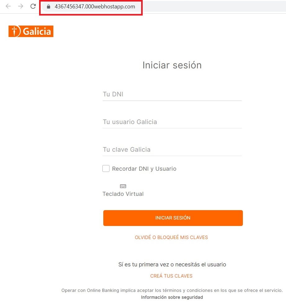 El URL no es del banco