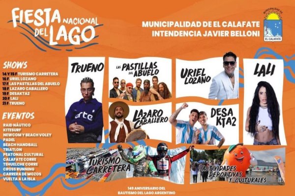 El Calafate enciende la Fiesta Nacional del Lago con más de 40 artistas y shows gratuitos